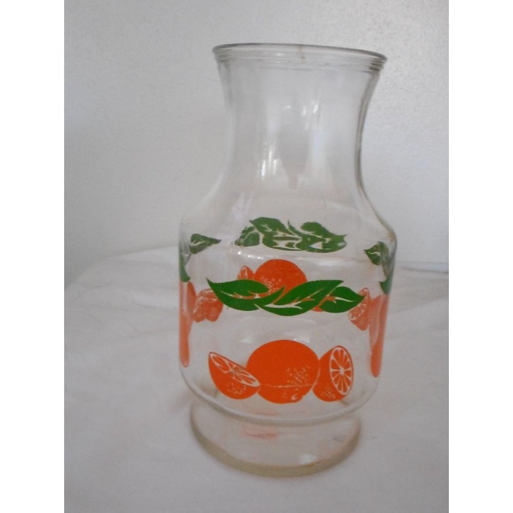 Vintage Glass Orange Juice Jar Jug Beverage Pitcher Decanter Carafe